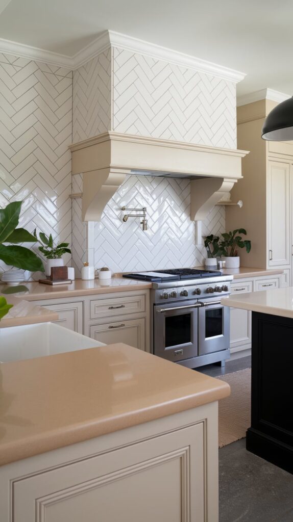 Herringbone Pattern tiles backsplash