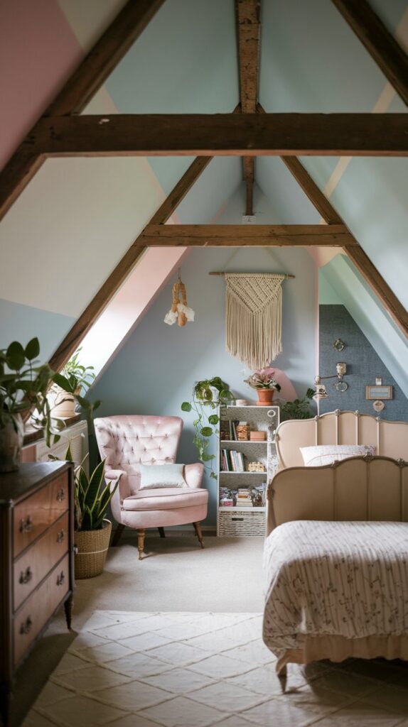 Attic Bedroom with Sloping Ceilings and Cozy Nooks 