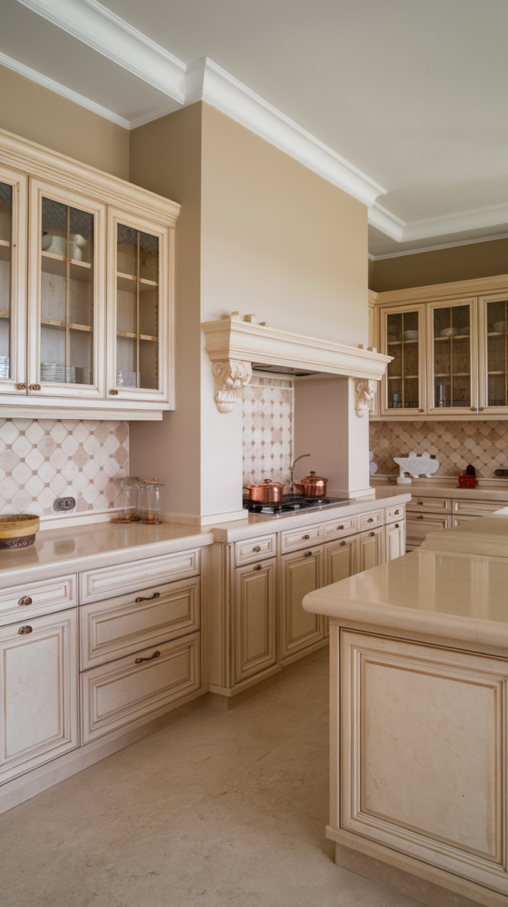 Beige Glossy Ceramic Tiles Kitchen Backsplash