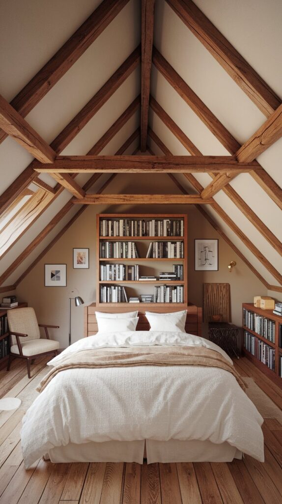 cozy half attic bedroom with Exposed Beams