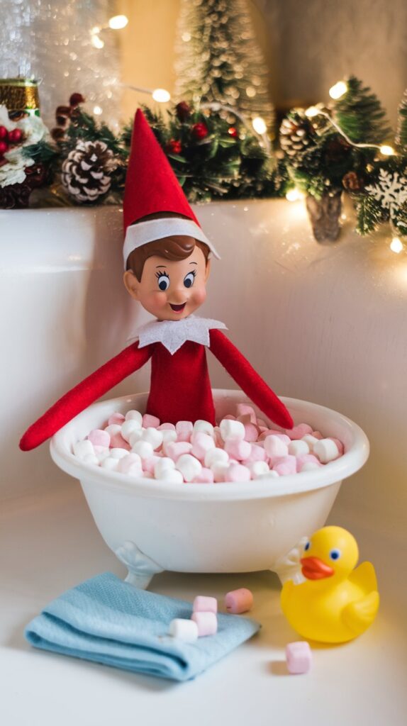 Elf Takes a Marshmallow Bath