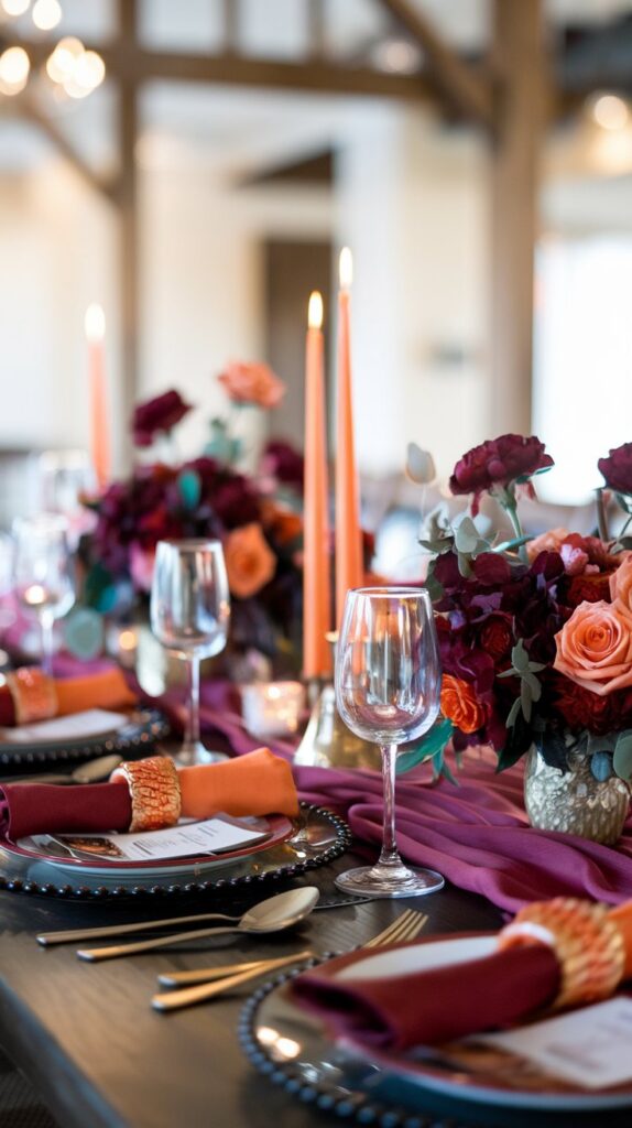 Burgundy and Orange Table Decor