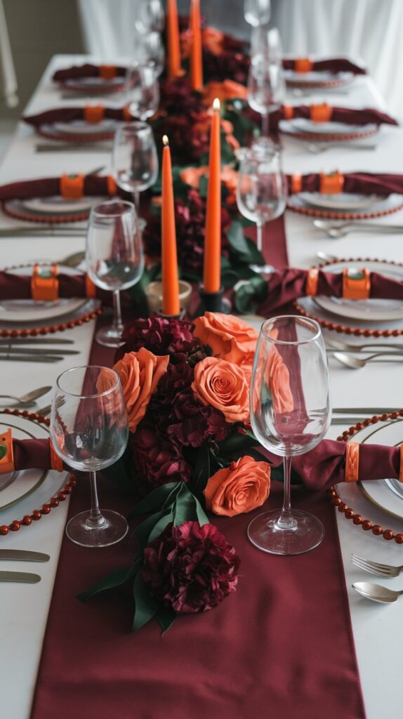 Burgundy and Orange Table Decor