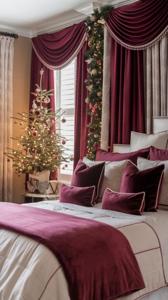 Elegant Burgundy and Ivory Bedroom Decor