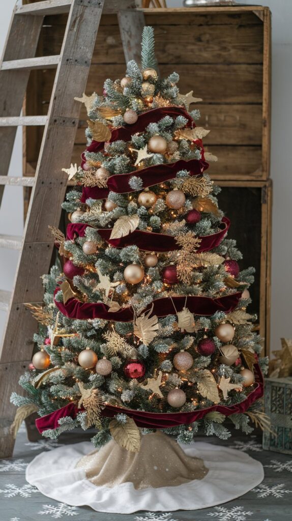 Burgundy and Gold Christmas Tree Decor