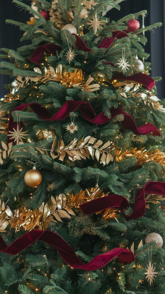 Burgundy and Gold Christmas Tree Decor