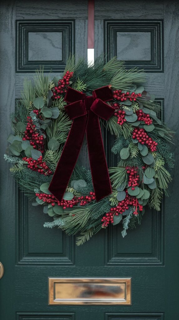 Burgundy and Forest Green Front Door Wreath