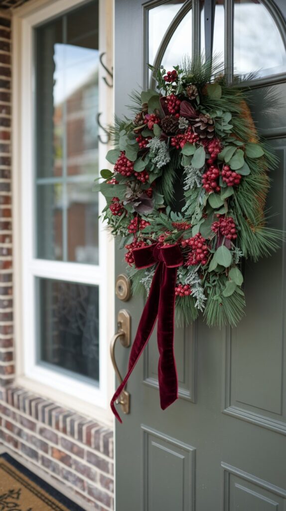 Burgundy and Forest Green Front Door Wreath