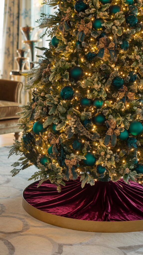 Burgundy and Forest Green Tree Skirt