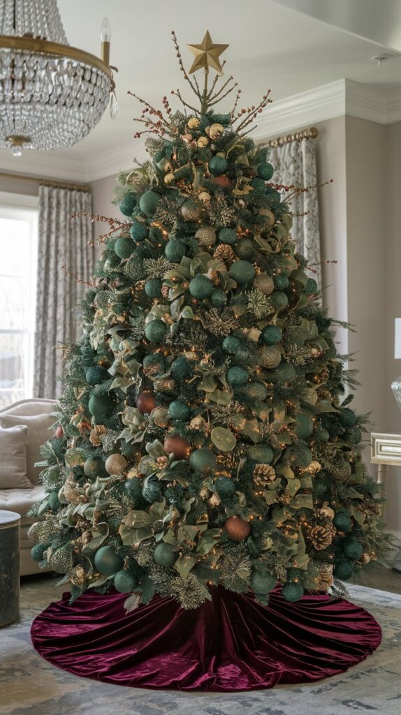 Burgundy and Forest Green Tree Skirt