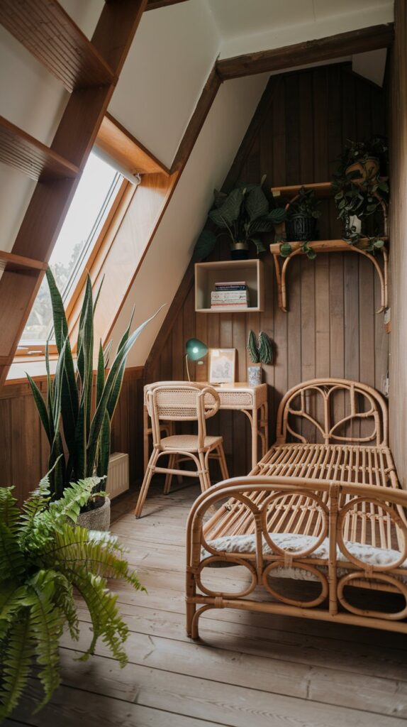 Earthy Attic Bedroom Designs with plants