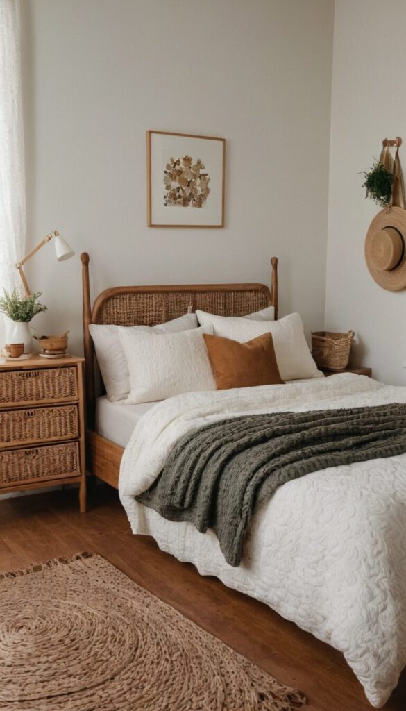 modern grandma core bedroom with vintage dresser