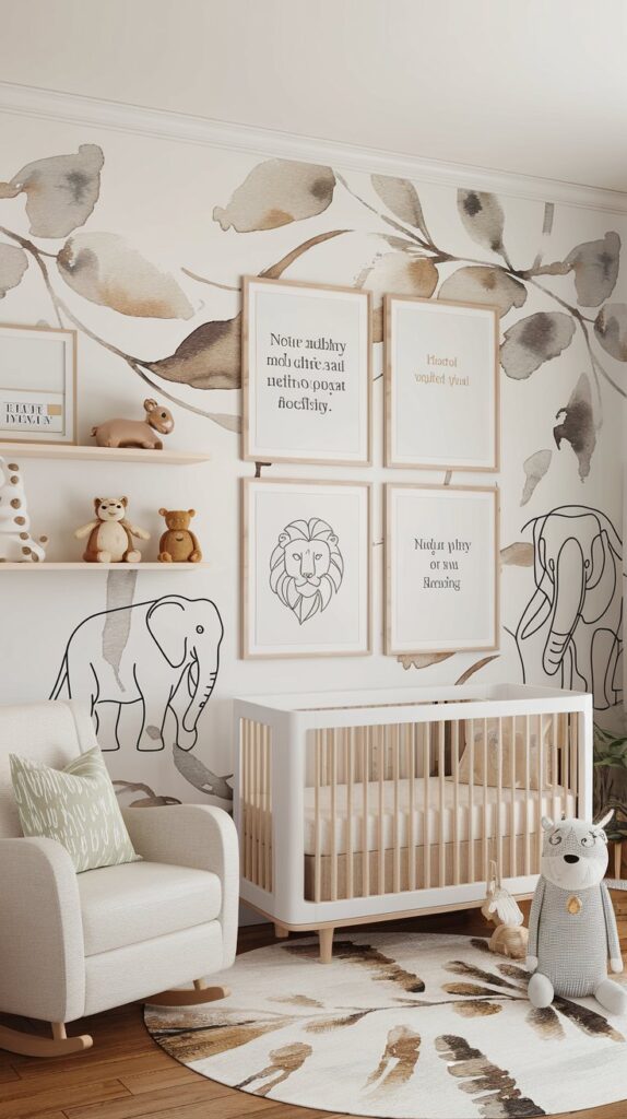 Safari Inspired Baby Nursery wallpaper and wall art ideas