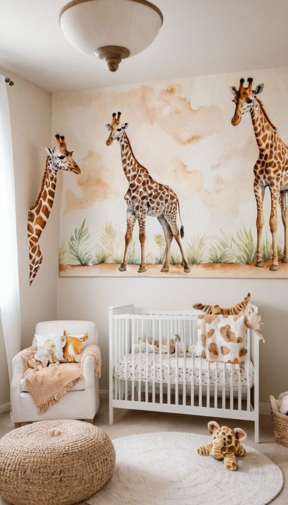 Safari Inspired Baby Nursery wallpaper and wall art ideas