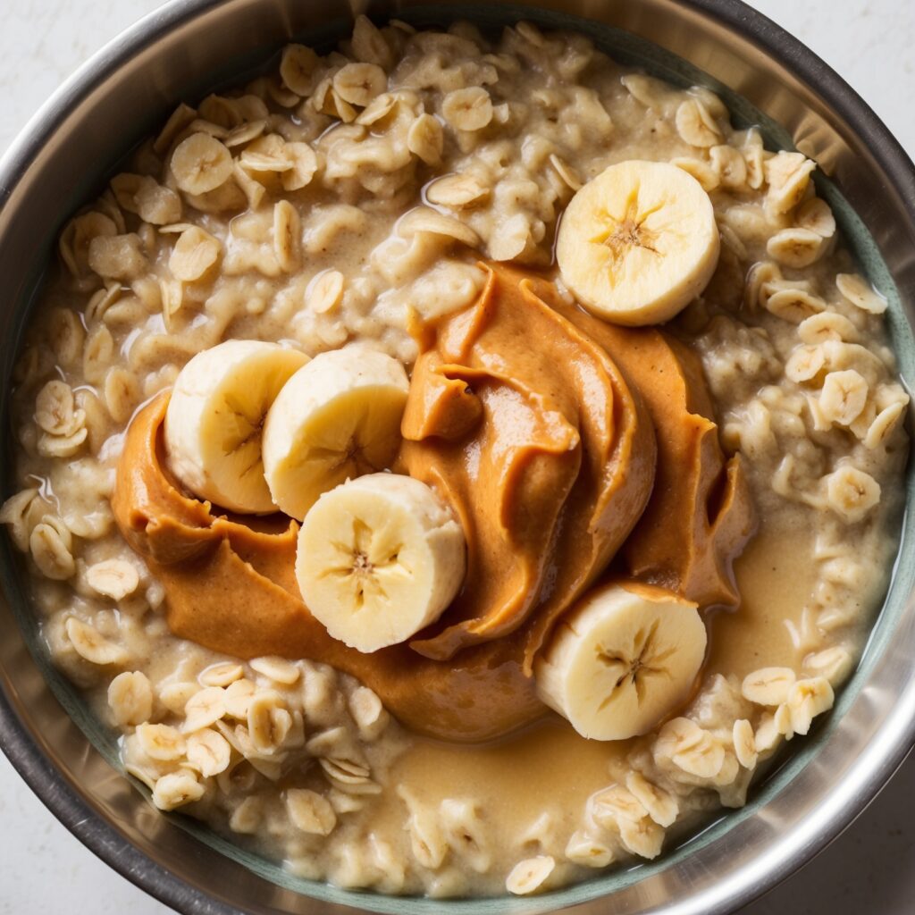 homemade dog food recipes -  Peanut Butter and Banana Oatmeal Bowl