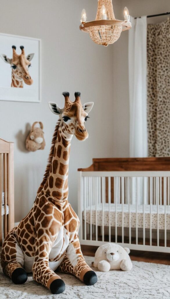 safari animal baby nursery with stuffed animals