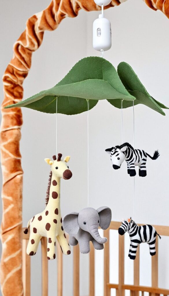 animal nursery with safari themed mobile