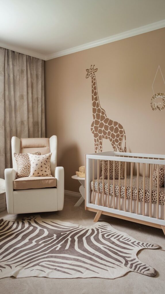 baby nursery safari themed with animal print decors