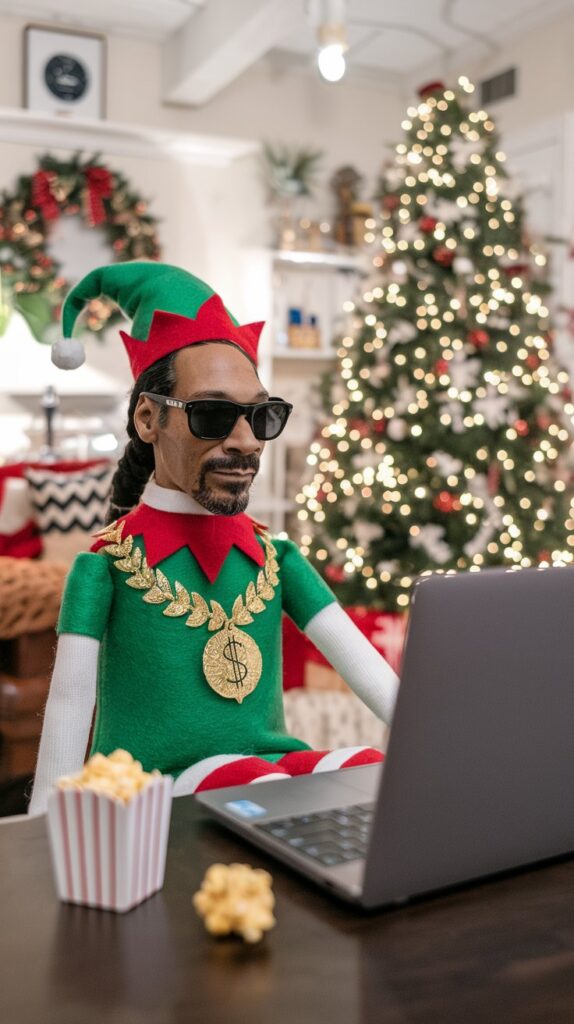 snoop doll watching a movie on a mini laptop