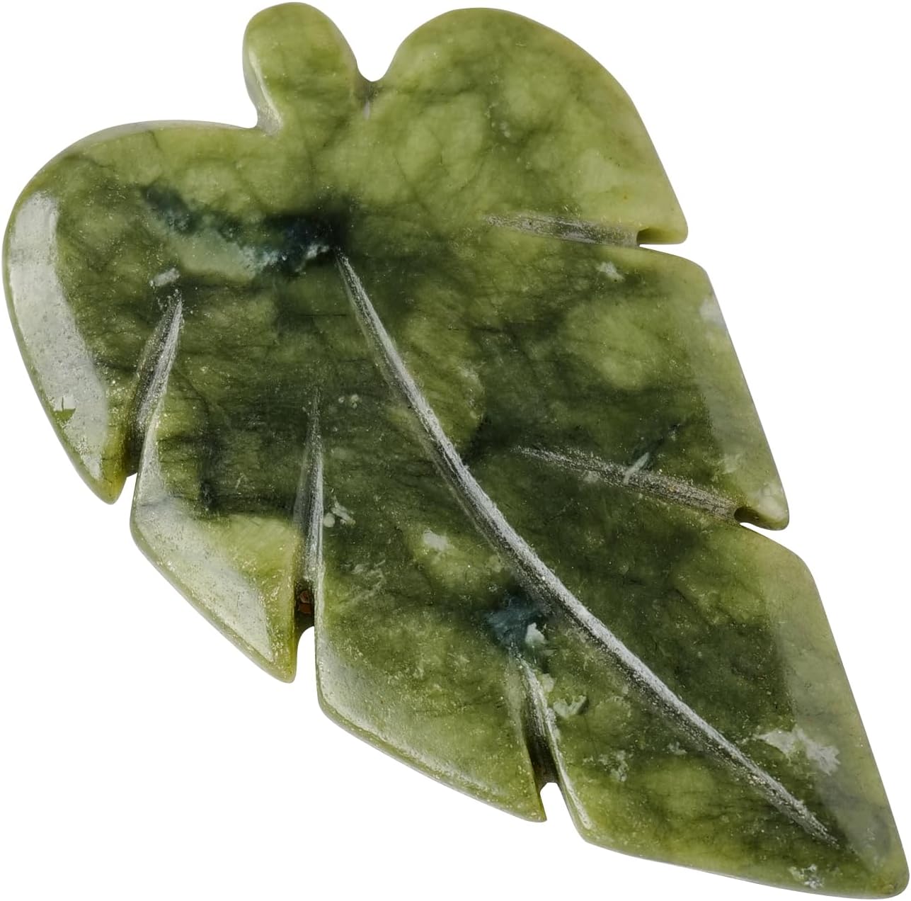 Hand-Carved Green Jade Leaf Sculpture