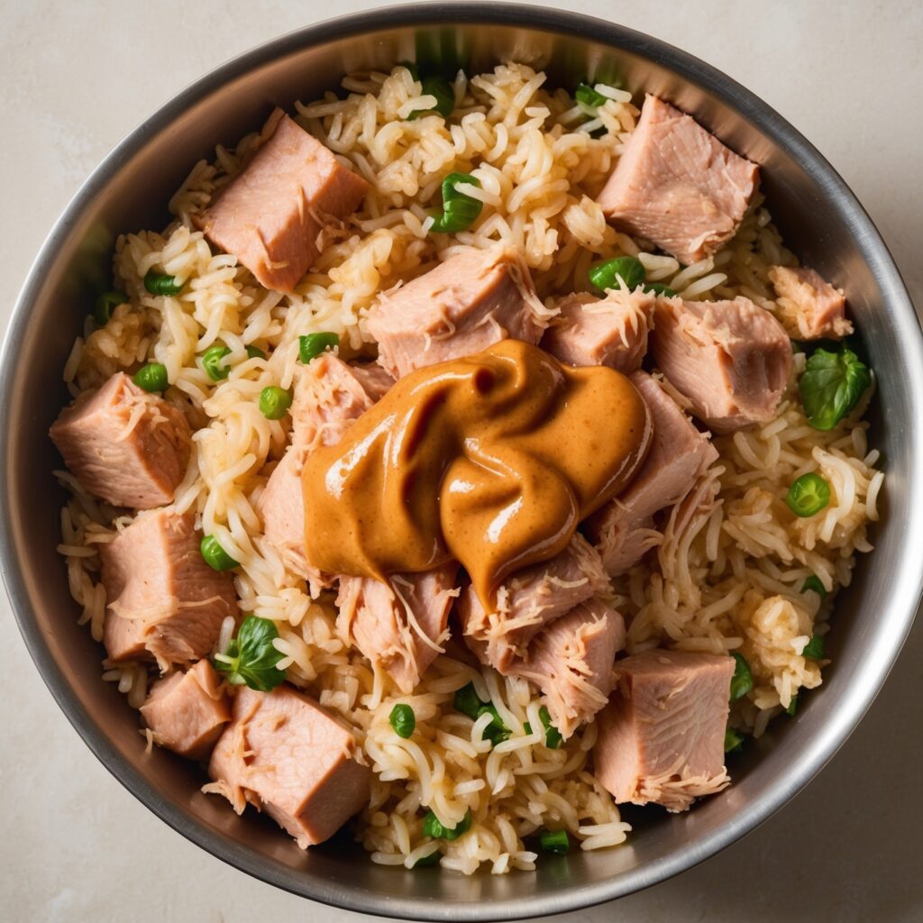 Tuna, Rice, and Peanut Butter Meal homemade dog food recipes