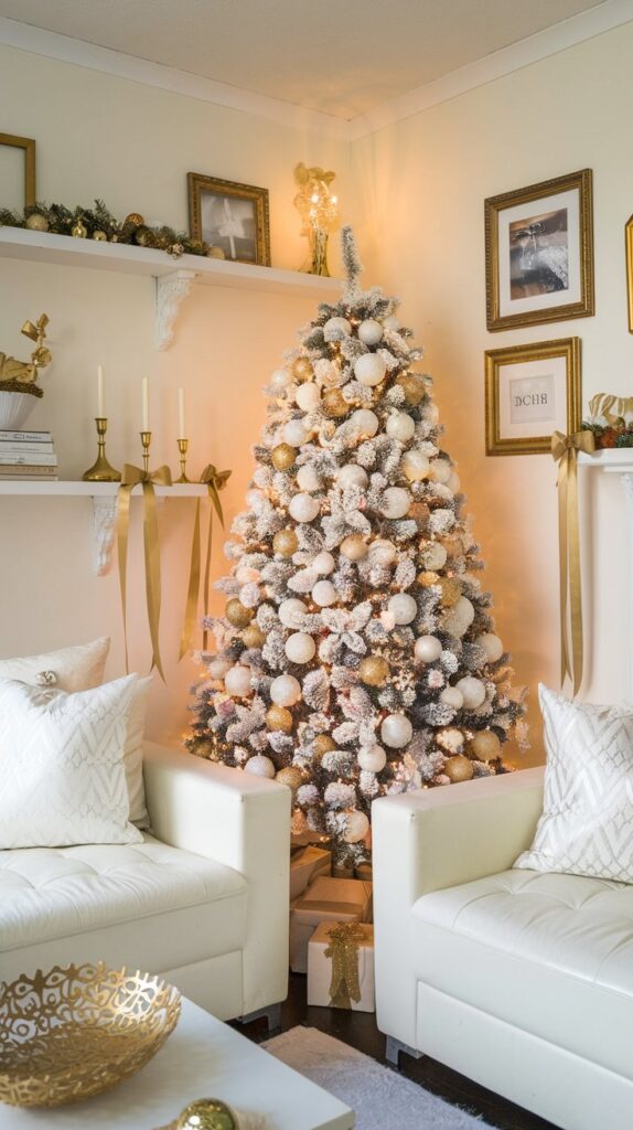 White and Gold Christmas Decor for Small Apartments