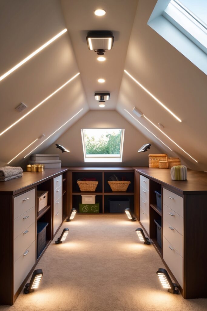 attic with lots of lighting