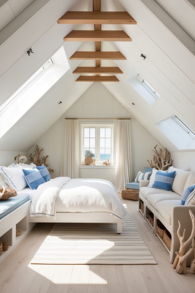 coastal attic bedroom