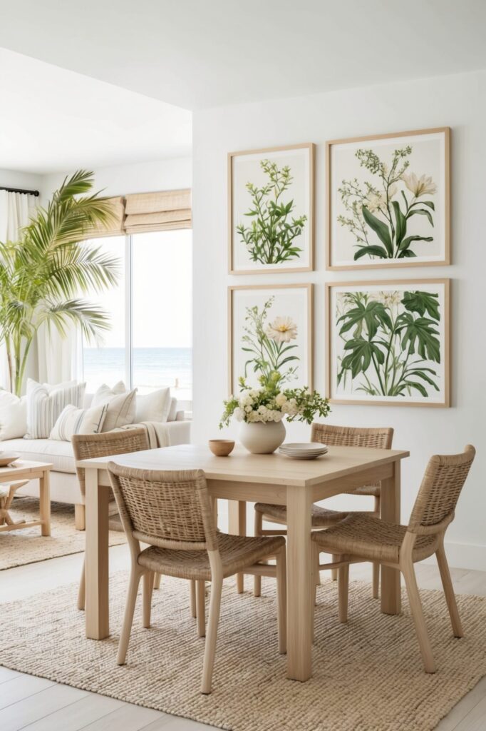  coastal dining room with rattan furniture