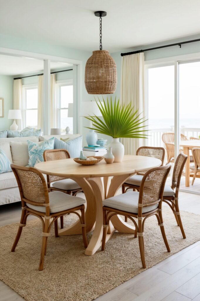  coastal dining room with rattan furniture