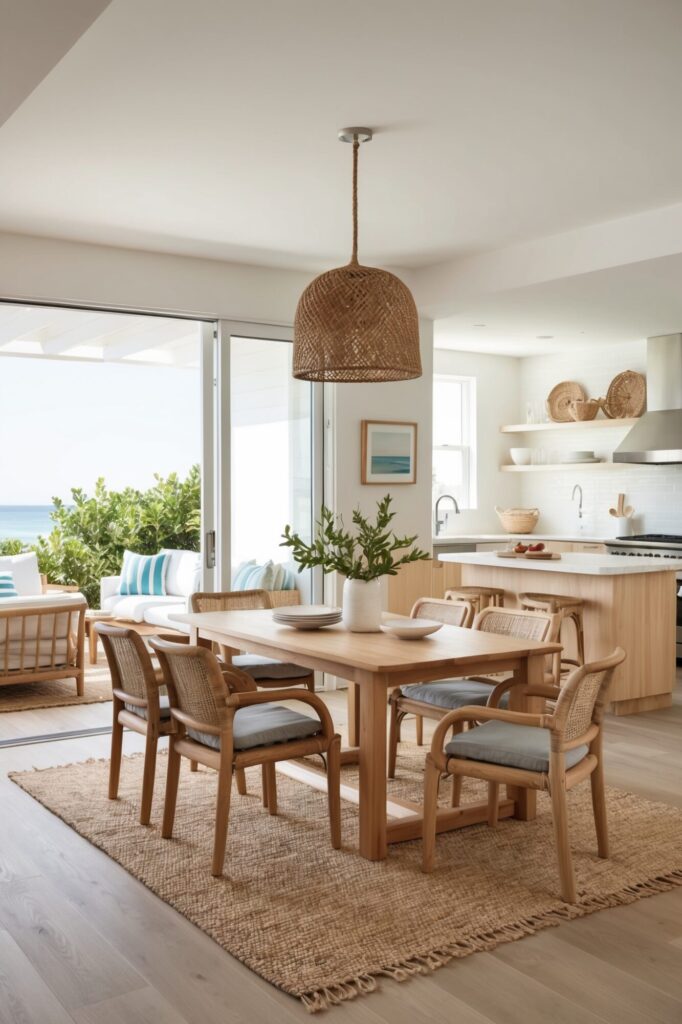  coastal dining room with rattan furniture