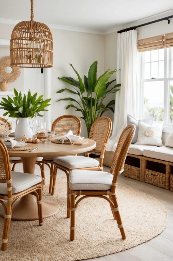  coastal dining room with rattan furniture