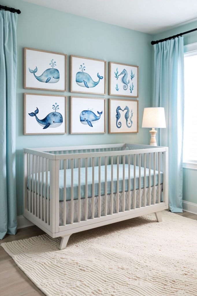 serene baby nursery in ocean theme