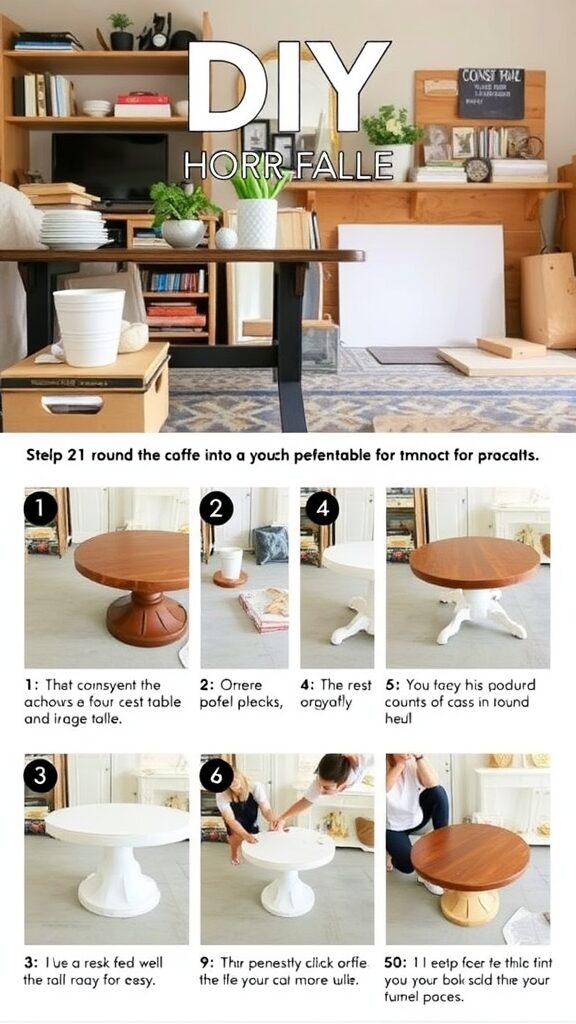 Step-by-step guide for DIY pedestal coffee table transformation