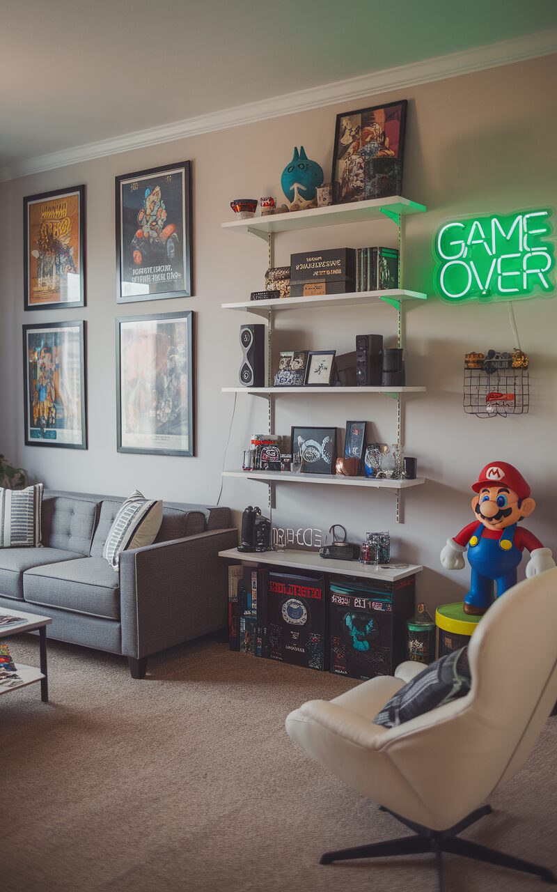 Cozy gaming room featuring a dual setup with decor elements.