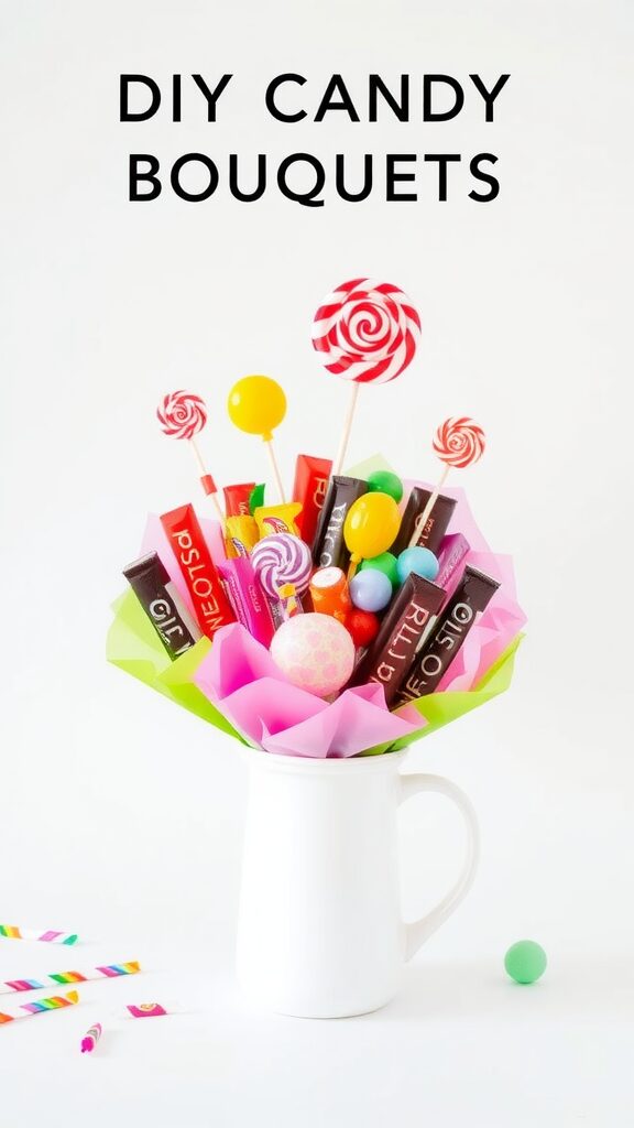 DIY candy bouquet filled with various colorful candies