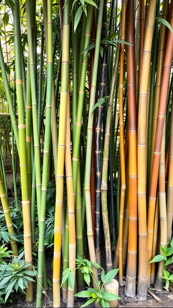 Various types of bamboo plants with different colors and sizes